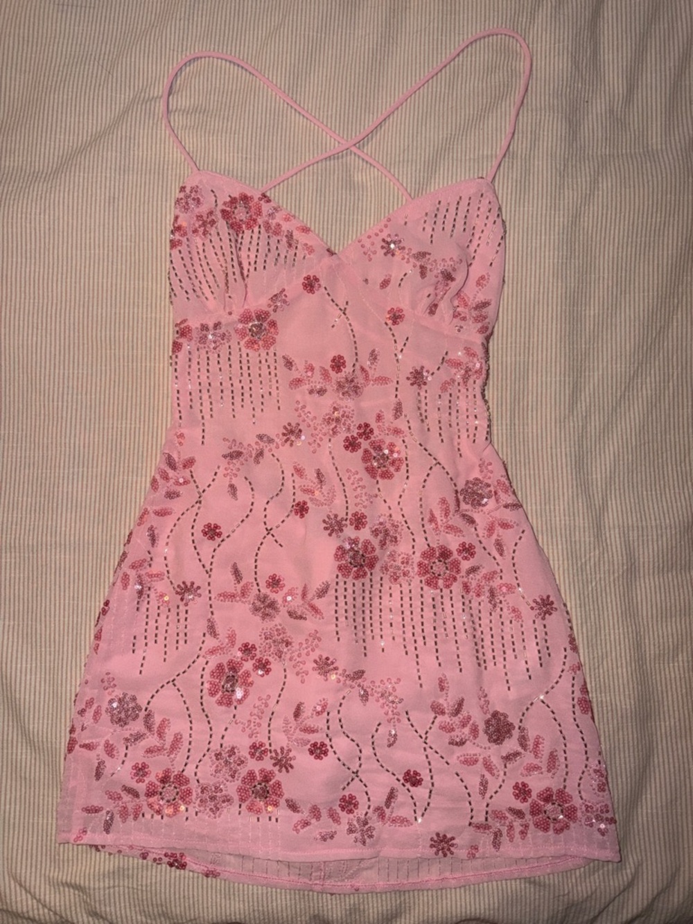 Peppermayo Pink Floral Sequin Mini Dress
